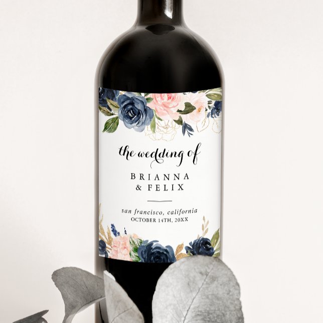 Élégant hiver Floral Mariage Étiquettes de vin (Créateur téléchargé)