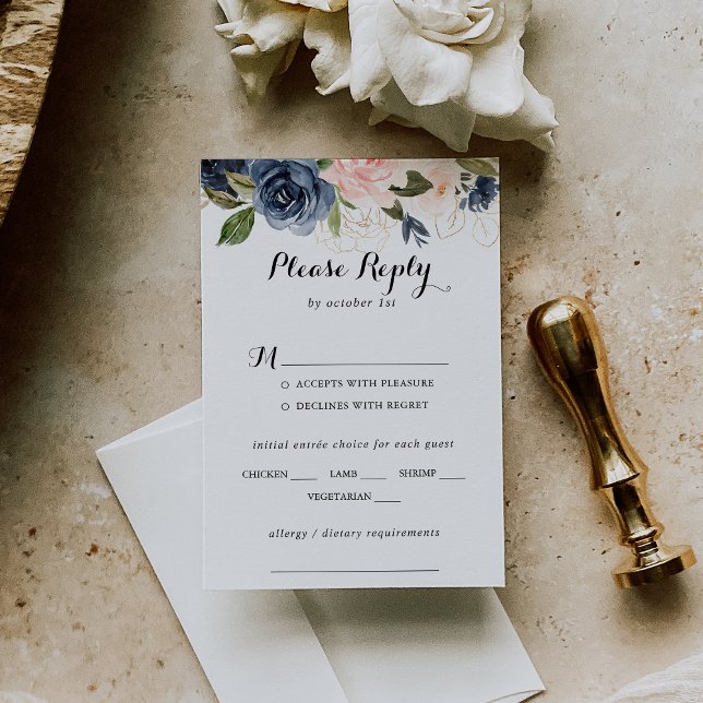 Elégant hiver Floral Mariage Menu Choix RSVP (Créateur téléchargé)
