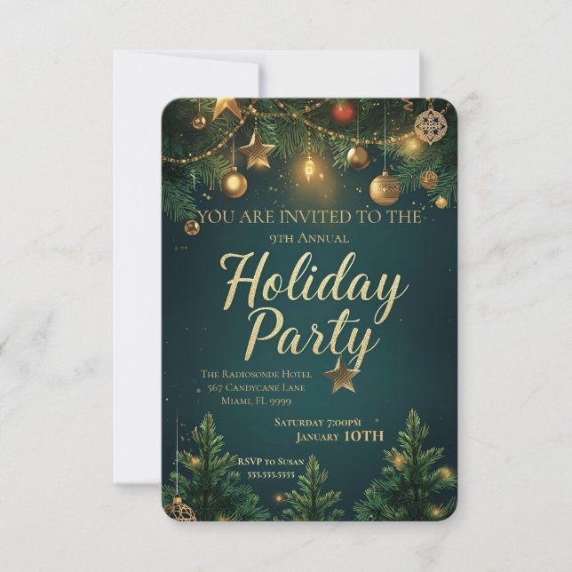 Elegant Holiday Party Invitation (Devant)