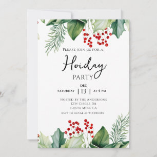 Elegant Holly Berries Fête Invitation