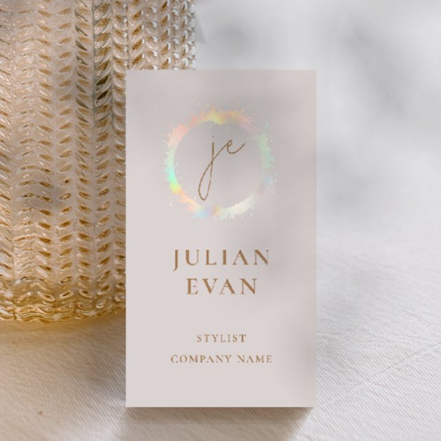 Elégant Holographique Luxe Carte de visite beige (Créateur téléchargé)