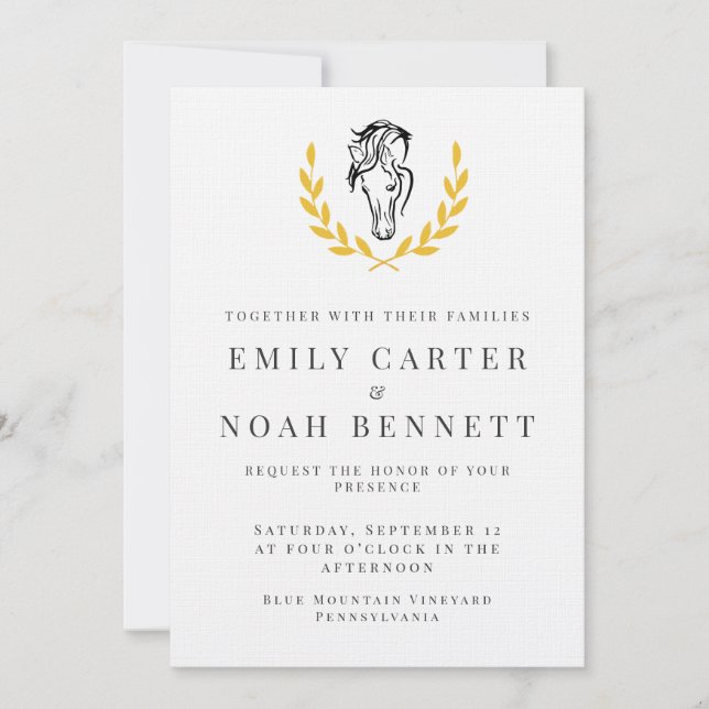 Elegant Horse Crest Wedding Invitation with Laurel (Devant)