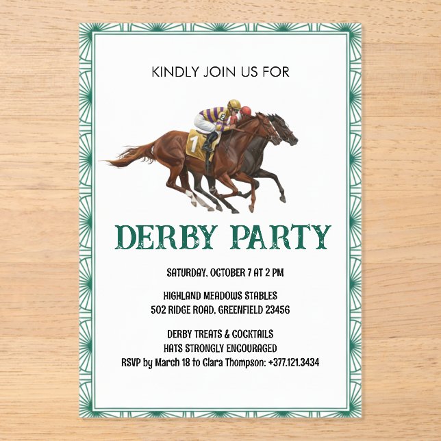 Elegant Horse Derby Party Invitation (Recto)