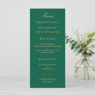 Elégant Hunter Green Golden Beige Mariage Menu
