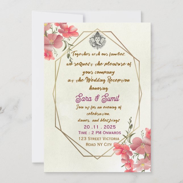 Elegant Indian Wedding Reception Party Invitation (Devant)