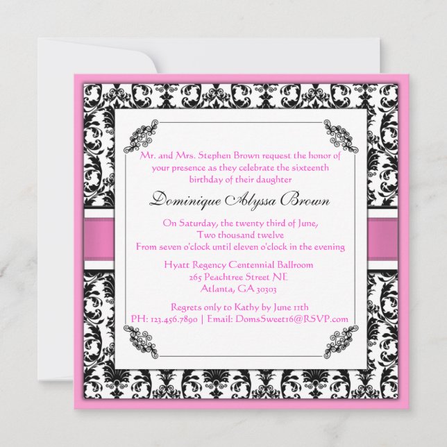 Élégant Invitation à lunettes Damas [rose] (Devant)