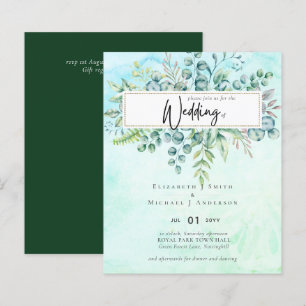 Élégant Invitation BUDGET Eucalyptus Bleu Vert Sim