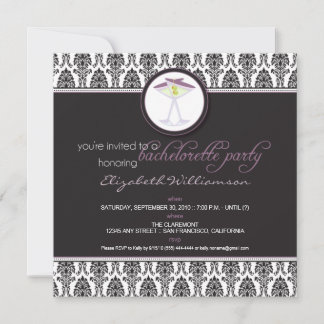 Élégant Invitation de bachelorette Damask (violet)