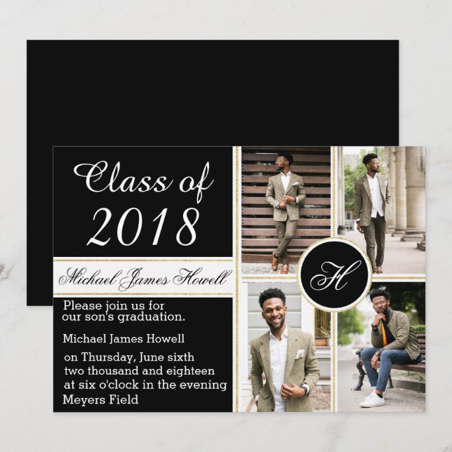 Élégant Invitation de diplômes de monogramme (Devant / Derrière)