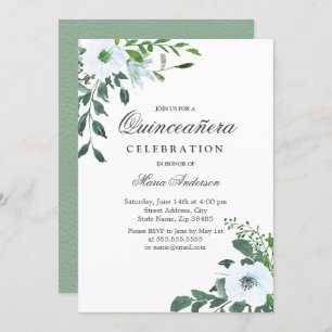 Élégant Invitation de la Quinceanera Fleur Blanche