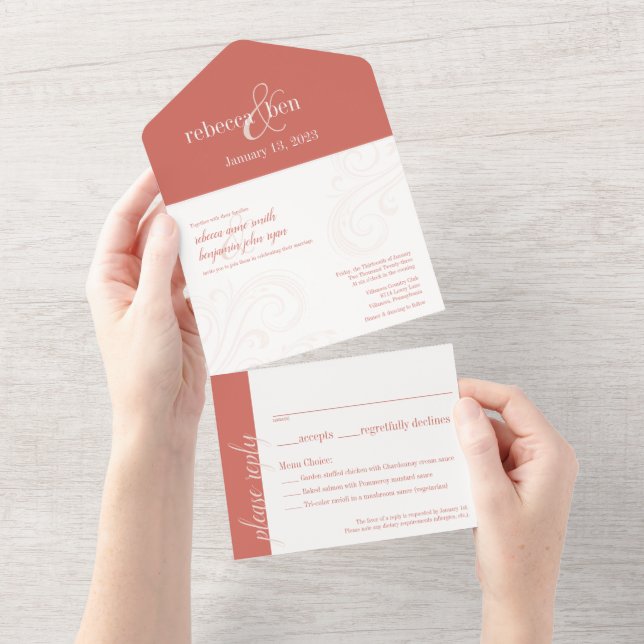 Élégant Invitation de mariage, Coral All-in-One (Déchirure)