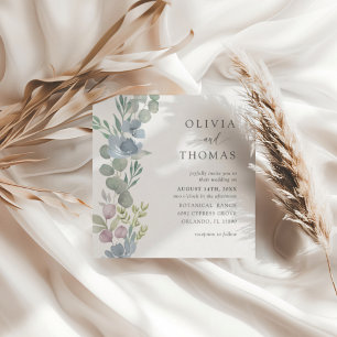 Élégant Invitation de Mariage Floral Aquarelle Ble