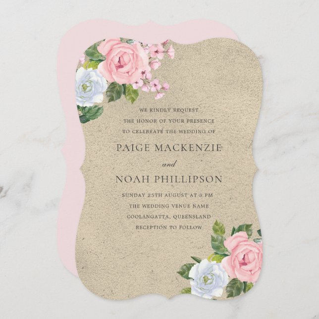 Élégant Invitation de mariage rose pâle (Devant / Derrière)