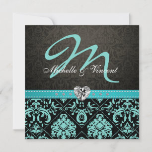 Élégant Invitation de monogramme bleu Aqua / noir 