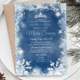 Élégant Invitation de Quinceanera Bleu Bleu Hiver