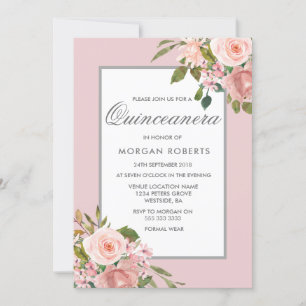 Élégant Invitation de Quinceanera or rose