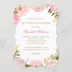 Élégant Invitation de Quinceanera Rose Rose