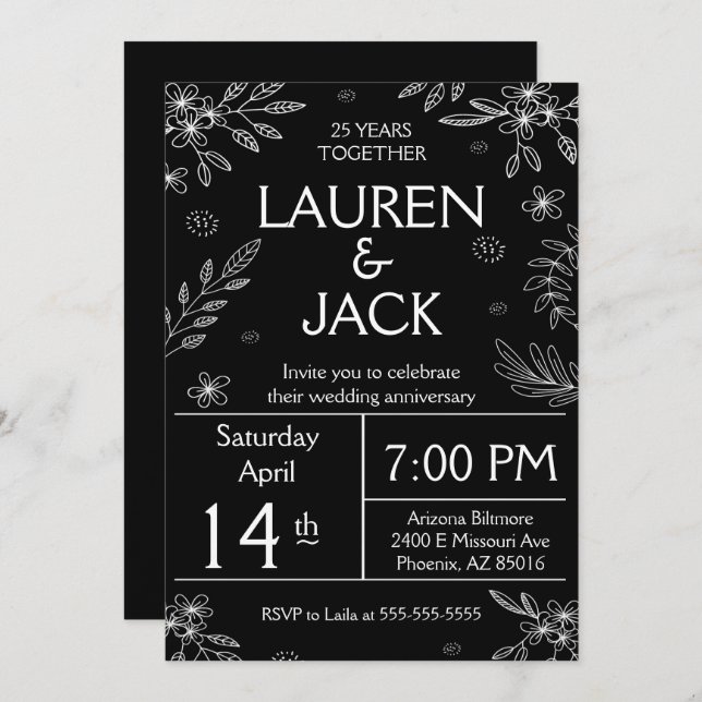 Élégant Invitation du 25e anniversaire d'argent (Devant / Derrière)