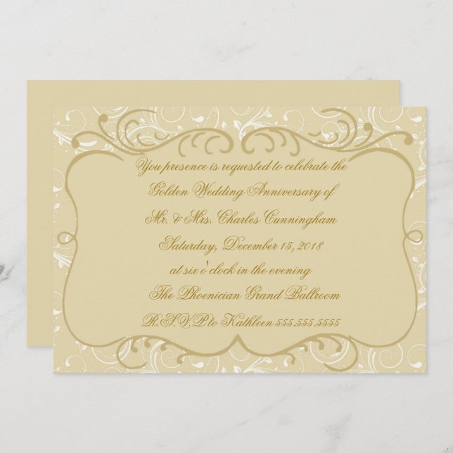 Élégant Invitation du cinquantième anniversaire (Devant / Derrière)