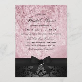 Élégant Invitation Fête des mariées noir et rose