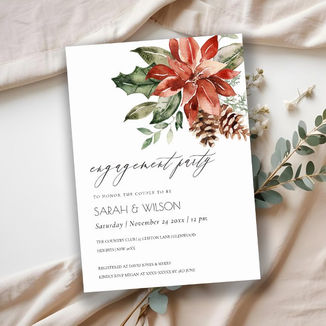 Élégant Invitation Fiançailles Poinsettia Pine Con (Créateur téléchargé)