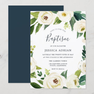 Élégant Invitation Floral Wreath Baptism