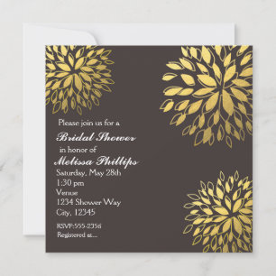 Élégant Invitation moderne Gold Foil Floral Grey