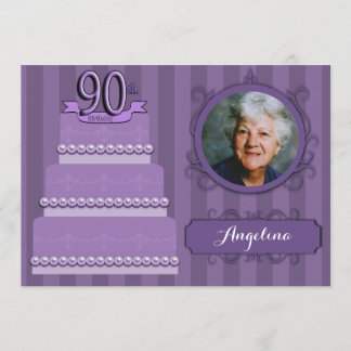 Elégant Invitation photo Lilac Damask 90e annivers