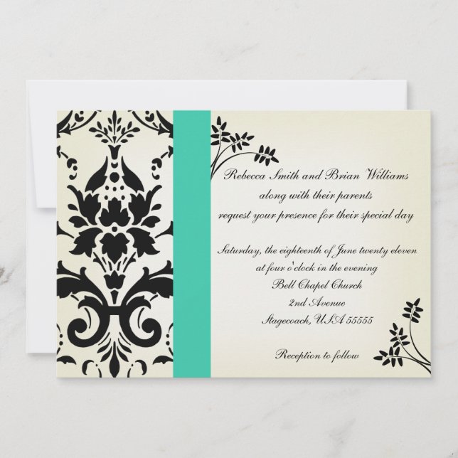 Elégant Invitation Turquoise et Black Mariage dama (Devant)