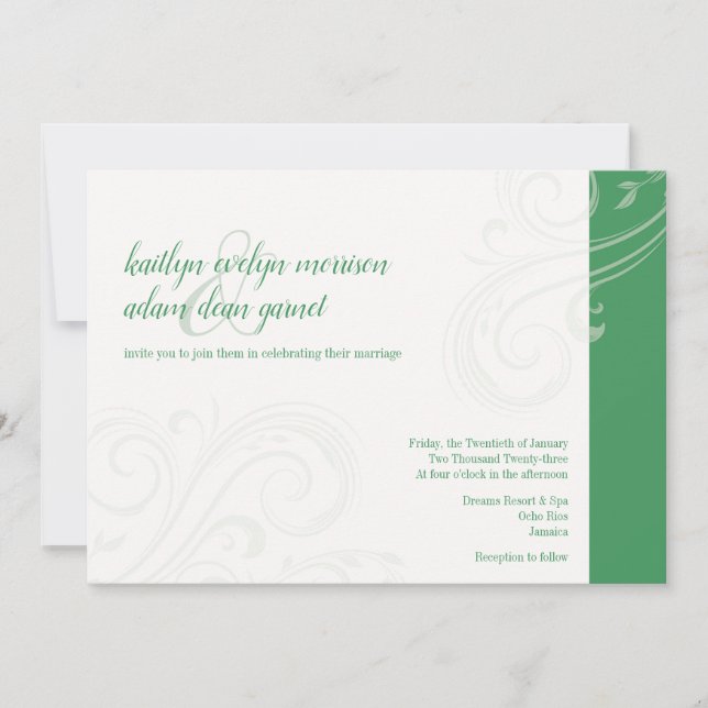 Élégant Invitation vert, Caroline Mariage (Devant)
