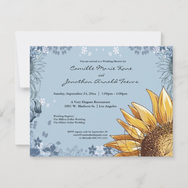 Élégant Invitation Wedding shower floral bleu (Devant)