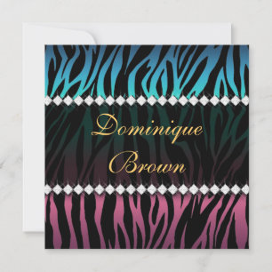 Élégant Invitation Zèbre rose et bleu à bijoux