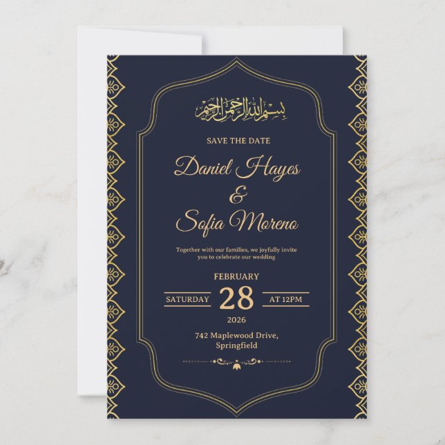 Elegant Islamic Muslim Wedding Invitation (Devant)