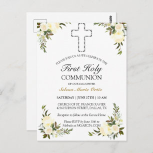 Elégant ivoire Floral First Holy Communion Carte p