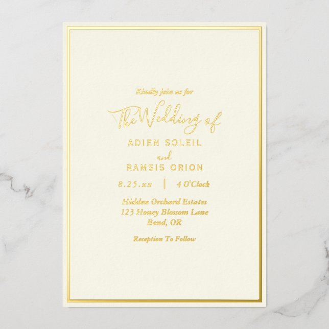 Elégant Ivoire Mariage Gold Foil Invitation (Recto)