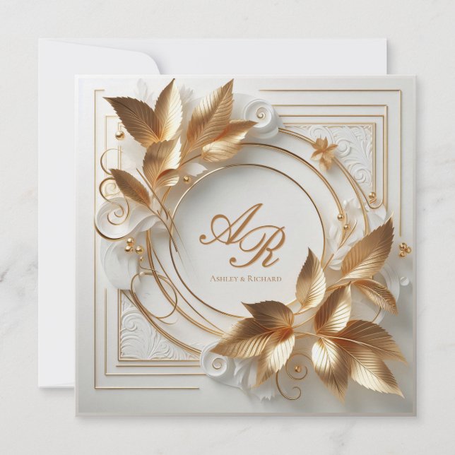 Elegant Ivory Gold Wedding Invitation (Devant)