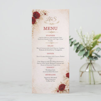Elegant Ivory & Red Floral Wedding Menu Card