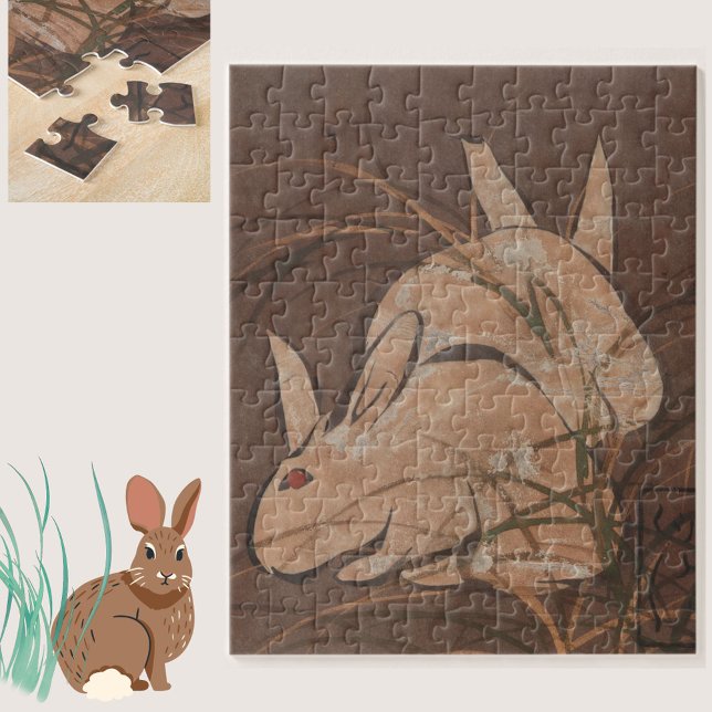 Elégant Japonais Edo Période Rabbits Jigsaw Puzzle (A  lovely vintage Asian rabbit print jigsaw puzzle, for hours of enjoyment.)