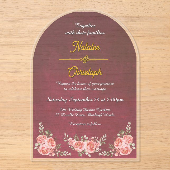 Elégant jardin d'arc floral Invitation de mariage (Recto)