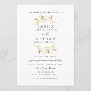 Elégant Jardin Feuille d'or Invitation de mariage