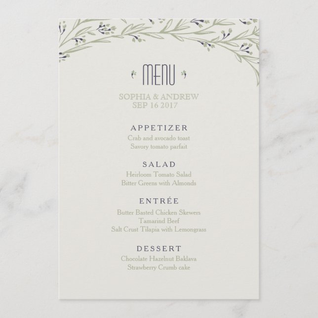 Elégant jardin fleuri rustique menu mariage (Devant)