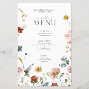 Elégant Jardin Fleurs Aquarelle Menu Mariage