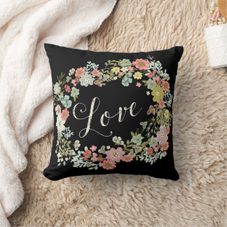 Elégant Jardin Floral Beau Amour Coussin Noir