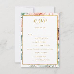 Elégant Jardin Floral Blush Menu Choix Carte RSVP