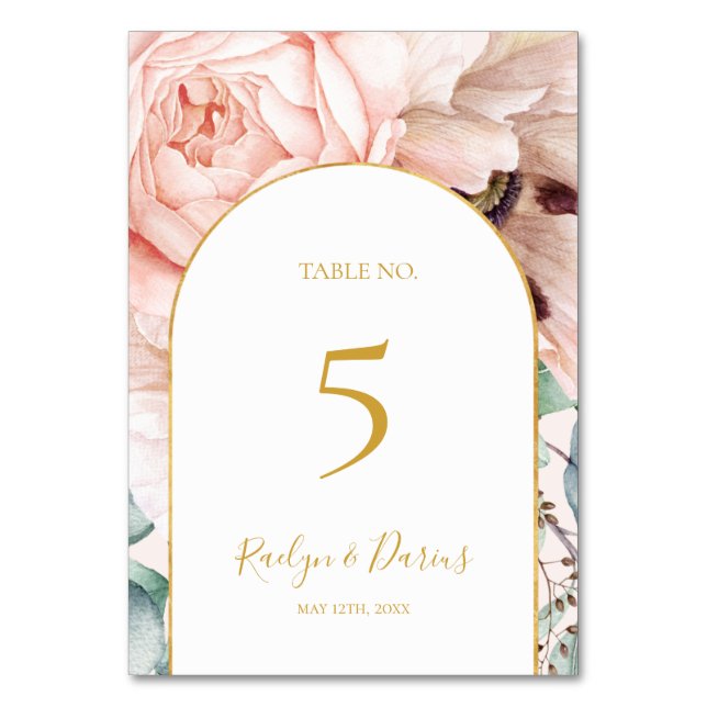 Elégant Jardin Floral Blush | Numéro de table Past (Par défaut)
