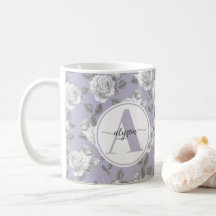 Elégant jardin Rose en Lavender Monogram Mug
