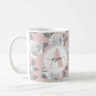 Elégant jardin Rose en Monogramme Rose Mug
