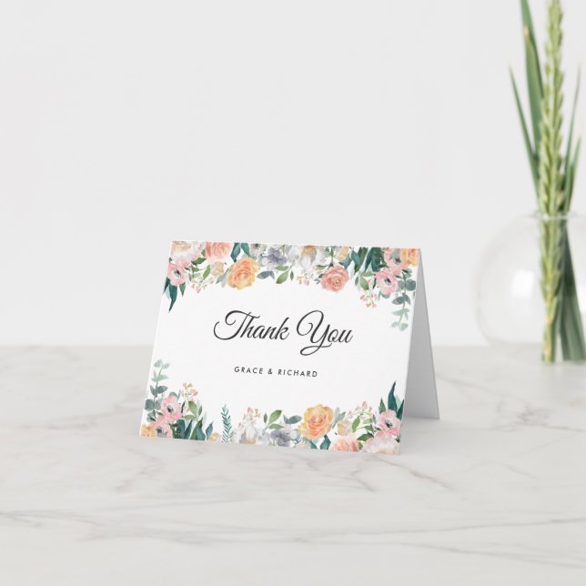 Elégant Jardin Rose Peony Carte de remerciements F (Devant)
