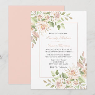 Elégant Jardin Rose rose Faire-part de mariage flo