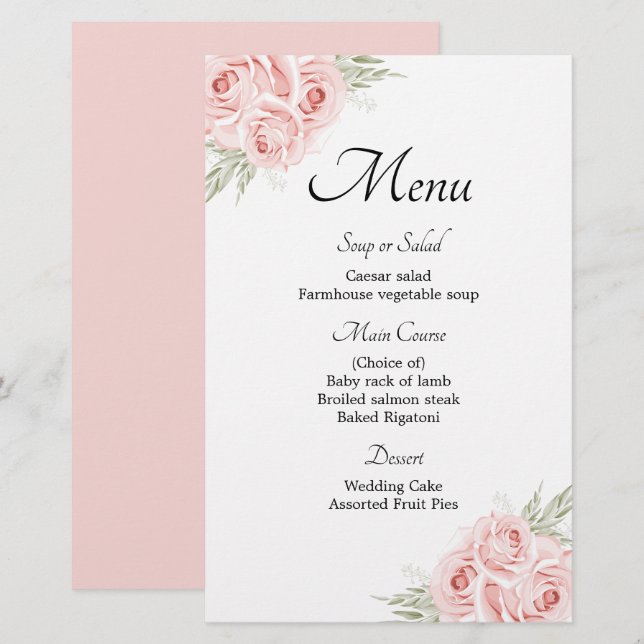 Elégant Jardin Rose Rose Floral Mariage Menu (Devant / Derrière)
